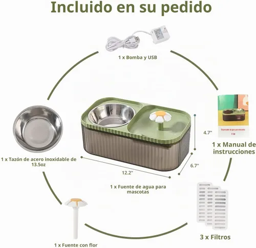 Vista 3 de Fuente de agua para gatos y cuenco para alimentos, dispensador de agua ultra silencioso para mascotas de 3 L/101 onzas con bomba inteligente y 3 1