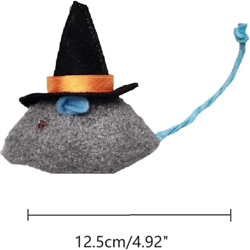 Vista 3 de 6 Paquetes Juguetes para Gatos Juguete Interactivo Sombrero Mágico de Bruja Disfraz Juguetes de Felpa en Forma de Ratón con Hierba Gatera