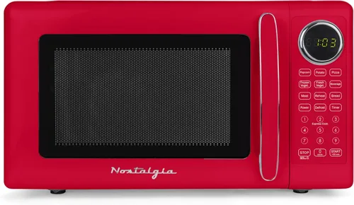 Vista 47 de Nostalgia Retro - Horno de microondas para encimera - Incluye 12 ajustes preprogramados y reloj digital - 0.9 pies cúbicos - 800 vatios - Amarillo