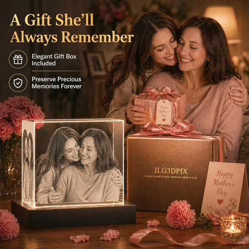 Vista 5 de Foto de cristal 3D, regalos personalizados de Navidad para mamá, esposa, mujer, papá, marido, abuela, foto personalizada en cristal, único
