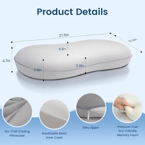 Vista 8 de Elegear Almohada Cervical para el Cuello, Almohada de Sueño Profundo Sin Presión para Dormir, Almohada Cervical Refrescante para Alivio del Dolor