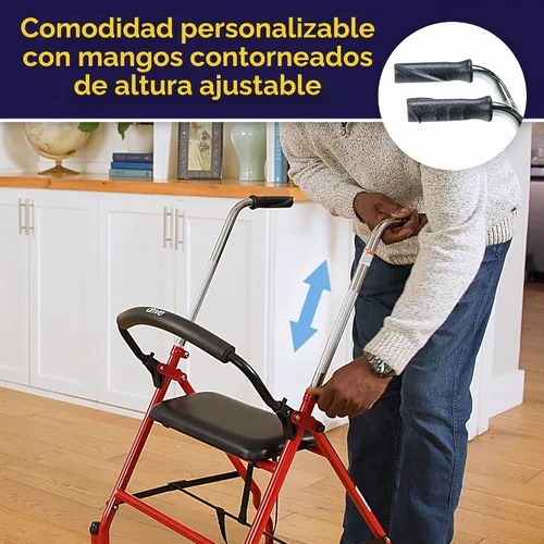 Vista 6 de Andador de dos ruedas con asiento, de Drive Medical, 1239RD, Universal, Rojo, 1, 1