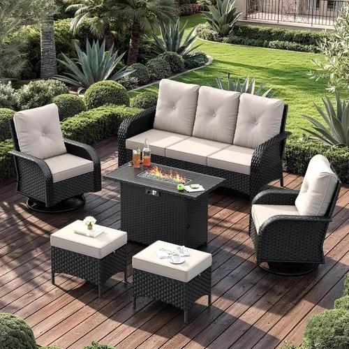 Vista 11 de UDPATIO Juego de muebles de patio con respaldo alto, 7 asientos, 2 sillas Beige