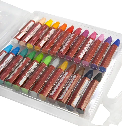 Vista 5 de Faber-Castell Pasteles de aceite mezclables en estuche de almacenamiento duradero, 24 colores vibrantes, pasteles no tóxicos para niños