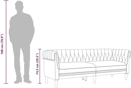 Vista 4 de vidaXL Sofá Chesterfield de 3 plazas, sofá tapizado con brazos enrollados, sofá Chesterfield, sofá para sala de estar, estilo moderno, tela marrón