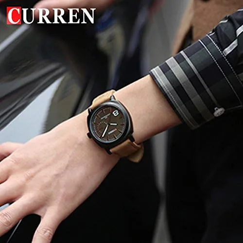 Vista 3 de CURREN Reloj luminoso de cuarzo para hombre, de lujo, con correa de cuero deportiva