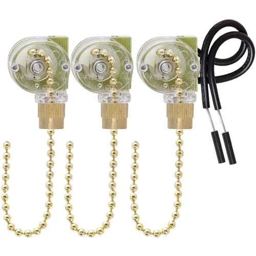 Vista 7 de Topbuti Paquete de 3 interruptores de cadena para ventilador de techo, Zing Ear ZE-109, interruptor de luz de dos cables, reemplazo para lámparas