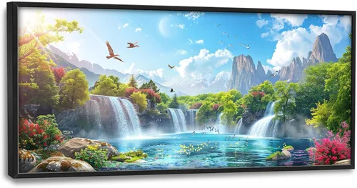 Vista 31 de Arte de pared grande de soldado para sala de estar, bandera patriótica de Estados Unidos, decoración en lienzo con marco militar, impresiones