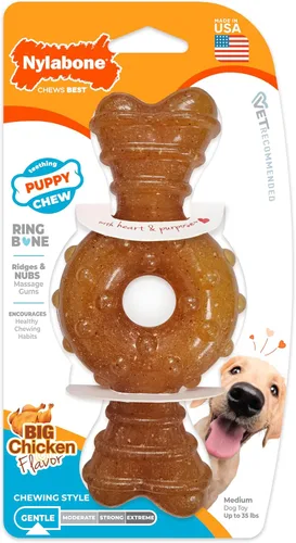 Vista 16 de Nylabone Anillo de dentición masticable para cachorros, juguete de hueso Anillo de hueso