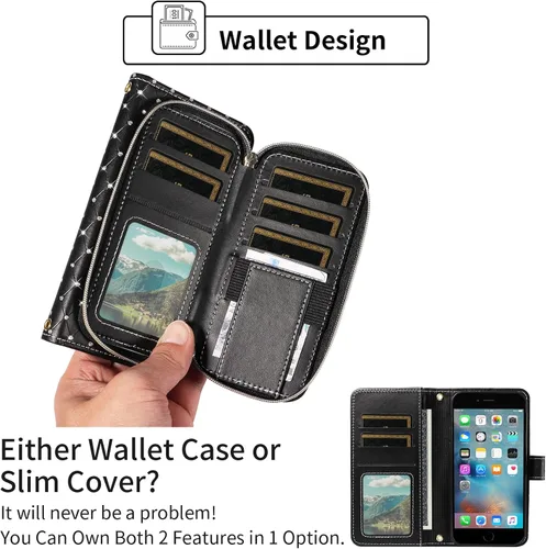Vista 2 de Funda para teléfono iPhone 6 6S con cremallera y protector de pantalla con protector de pantalla, correa de cordón cruzado, ranura para iPhone 6 Six