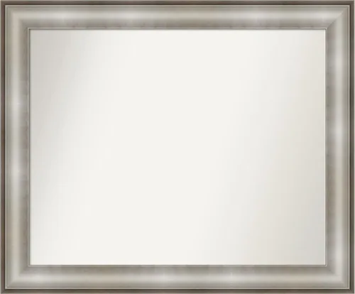 Vista 123 de Amanti Art Espejo de baño plateado para sobre el fregadero, 28 x 37 pulgadas, elegante espejo rectangular de peltre cepillado, marco de madera