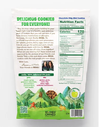 Vista 2 de REAL Mini galletas con chispas de chocolate, galletas horneadas semisuaves sin gluten, sin lácteos, veganas, kosher, paleo, deliciosas mini galletas