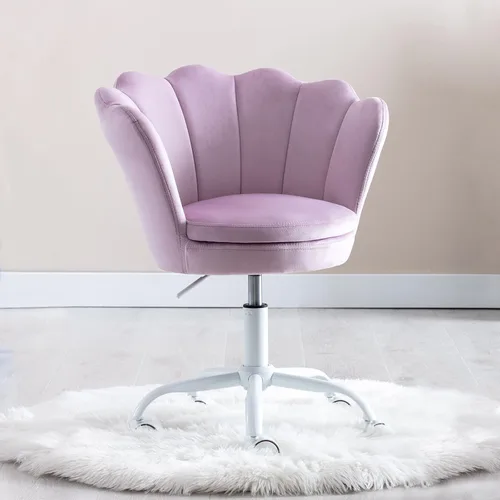 Vista 17 de Silla de escritorio de terciopelo para niños, bonita silla de computadora moderna tapizada, con brazo giratorio, silla de tocador ajustable
