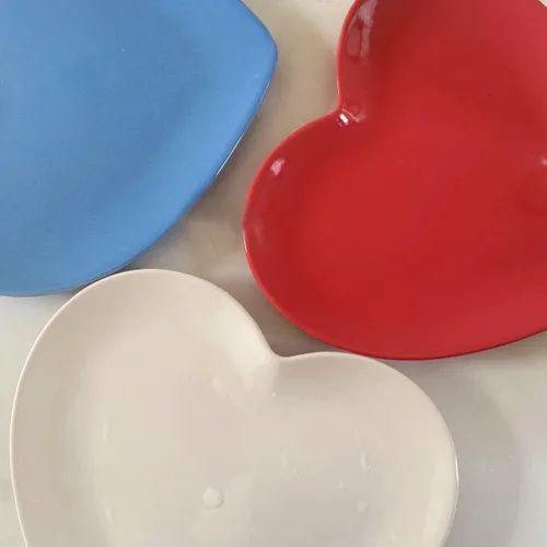 Vista 4 de Plato de cena de cerámica, plato de postre en forma de corazón, plato de ensalada, plato de fruta, 9 pulgadas