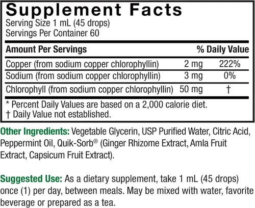 Vista 2 de Nature's Answer Clorofila sin alcohol 50 mg líquido de 2 onzas Desodorante interno Soporte para la piel y el cabello Apoya la función