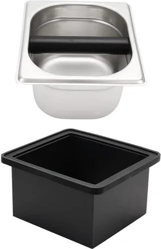 Vista 8 de DIBTSA Caja de café expreso, recipiente de acero inoxidable para discos de café, con soporte de acero y anillo de goma de reducción de ruido