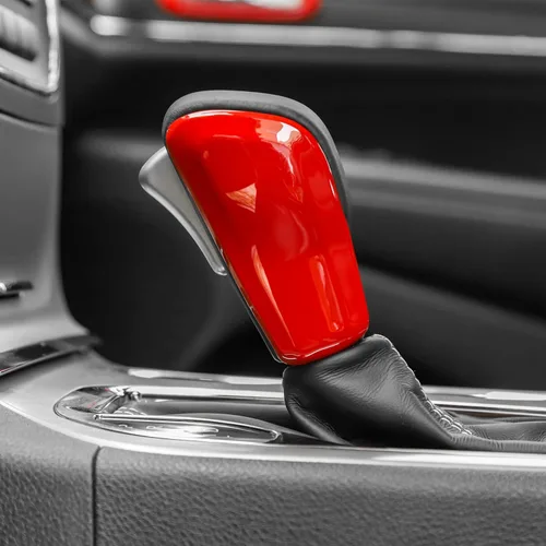 Vista 6 de CheroCar Pomo de palanca de cambios de grano para Jeep Grand Cherokee 2017-2020, accesorios interiores (rojo)