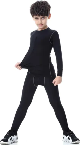 Vista 3 de CVVTEE Conjunto de ropa interior de compresión de capa base atlética para niños, 2 piezas de John térmico largo para niños