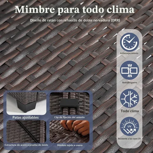 Vista 4 de ANJ Juego de muebles de mimbre para patio de 3 piezas, sofá modular de dos plazas con mesa de centro de cristal, juego de sofá de conversación
