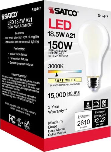 Vista 4 de Satco Lámpara de repuesto LED de base media E26 de 18.5 W, 3000 K, 5.2 pulgadas de largo y 2.76 pulgadas de ancho