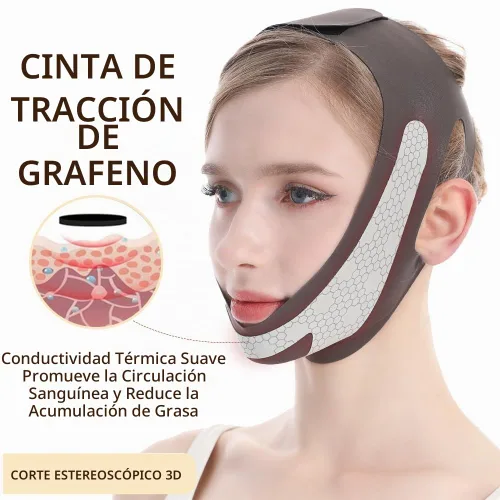 Vista 8 de Máscara de elevación de línea V de grafeno, correa de elevación facial para dormir, correa de barbilla reutilizable y ajustable para levantar