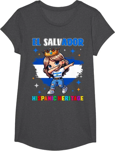 Vista 38 de Camiseta infantil El Salvador Dabbing Girl Hispanic Heritage Celebration, Negro