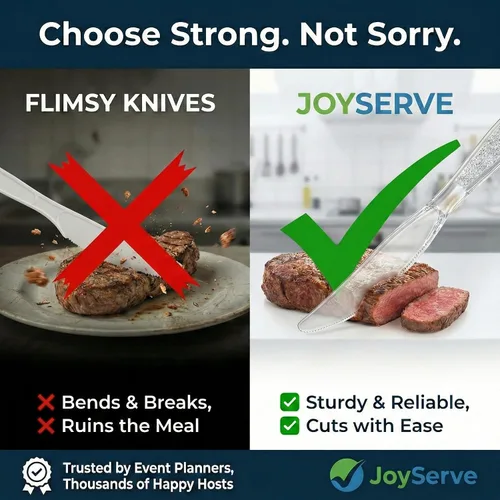 Vista 4 de JoyServe Cuchillos de plástico transparente resistentes, utensilios de fiesta resistentes al calor, sin BPA, cuchillos de plástico resistente