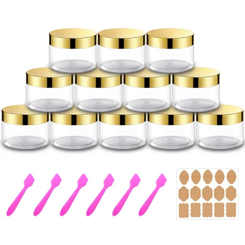 Vista 16 de Paquete de 12 recipientes pequeños de plástico de 4 onzas con tapas + paquete de 12 tarros de muestra de cosméticos de 0.7 oz/0.7 fl oz