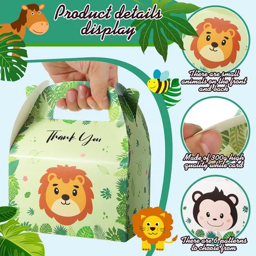 Vista 5 de Marspark Paquete de 12 bolsas de regalos de safari con diseño de selva, 6 diseños de animales, diseño de zoológico, bolsas de regalo de dulces