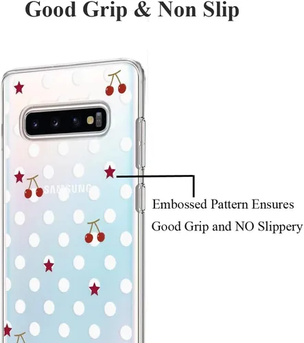 Vista 38 de Unov Funda para Galaxy S10, transparente con diseño en relieve, flor Flor estética