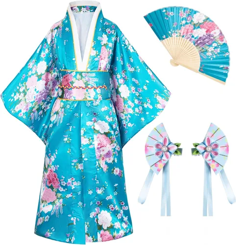 Vista 2 de Elibelle Bata de kimono tradicional japonesa para disfraz de niñas
