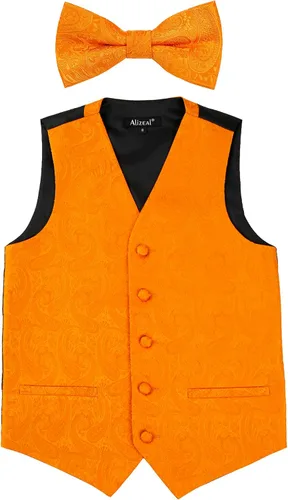 Vista 49 de Alizeal Conjunto de 2 piezas de corbata de lazo preatada de jacquard de cachemira con estampado floral clásico para niños