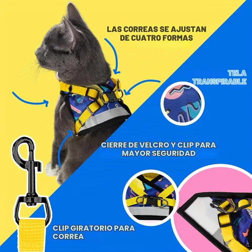 Vista 2 de Juego de arnés y correa de viaje para gato - Arnés de ajuste ajustable y correa reflectante - Chaleco cómodo para caminar para gatito para caminar