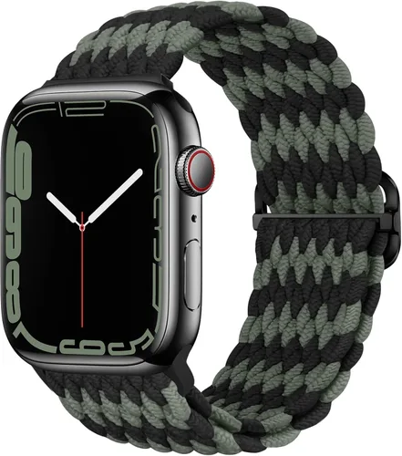 Vista 17 de Qimela - Correa elástica Solo Loop compatible con Apple Watch de 49 mm, 46 mm, 45 mm, 44 mm, 42 mm, 41 mm, 40 mm y 38 mm, correa trenzada Verde