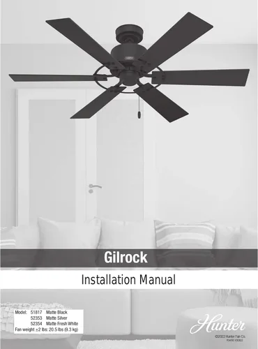 Vista 17 de Hunter 52 pulgadas Ventilador de techo para interiores sin luz - Ventilador de techo negro sin luz, 6 aspas, montaje estándar, para dormitorio, sala