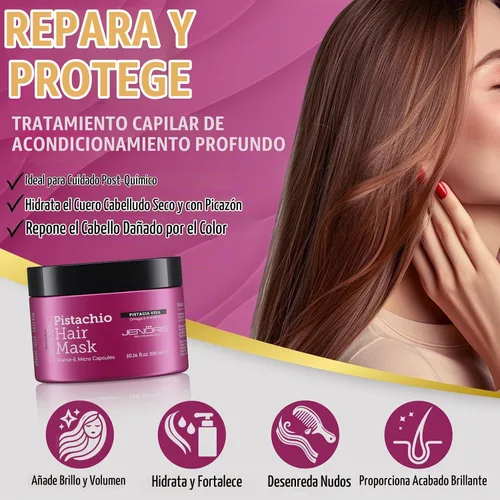 Vista 4 de Jenoris Máscara capilar de pistacho para cabello seco dañado – Tratamiento de mascarilla capilar acondicionador profundo con aceite de pistacho