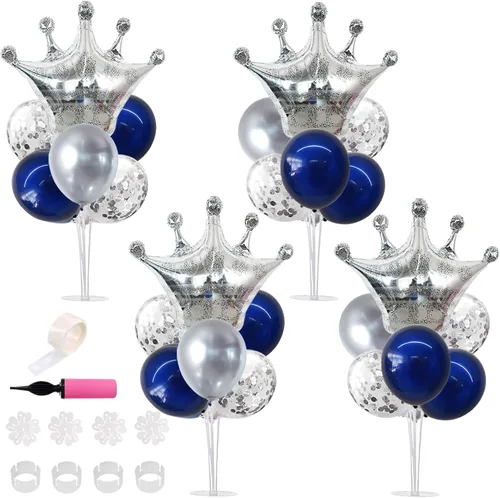 Vista 8 de TONIFUL - Juego de 4 centros de mesa con corona, color negro y dorado Globo de corona de aluminio para cumpleaños, graduación, aniversario