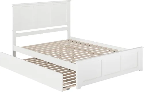 Vista 4 de AFI, Madison - Cama de plataforma Queen con estribo a juego y cama corrediza individual XL, color blanco