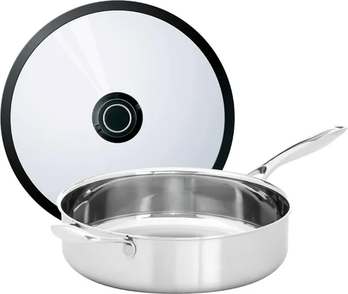 Vista 8 de Black Cube Utensilios de cocina de acero inoxidable, sartén para saltear con tapa, 9.5 pulgadas de diámetro, 3 cuartos de galón