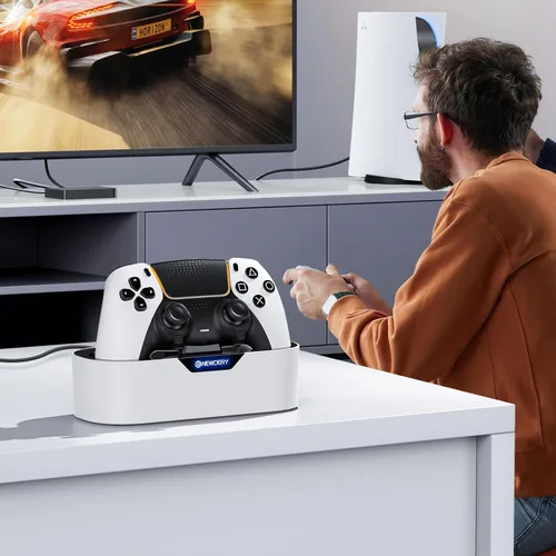 Vista 8 de NEWDERY PS5 Controller Charger Station, Fast Charging Dock for PlayStation 5 Controllers, Single Controller Charger Station + Dual Controller
