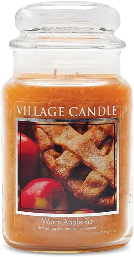 Vista 4 de Village Candle Warm Apple Pie - Vela perfumada en tarro grande de boticario de vidrio, 21.25 onzas, marrón