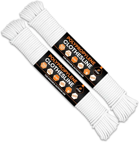 Vista 10 de Cuerda de plástico de 5/32 pulgadas x 50 pies, línea de ropa blanca para colgar y secar la ropa, línea de lavandería de plástico trenzado resistente
