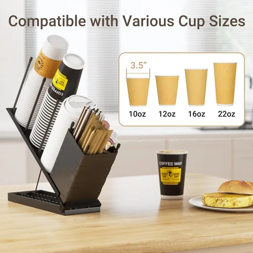 Vista 3 de Dunatou - Soporte para tazas y tapaderas, organizador ajustable para tazas de café, dispensador de 4 compartimentos para tazas de café, dispensador