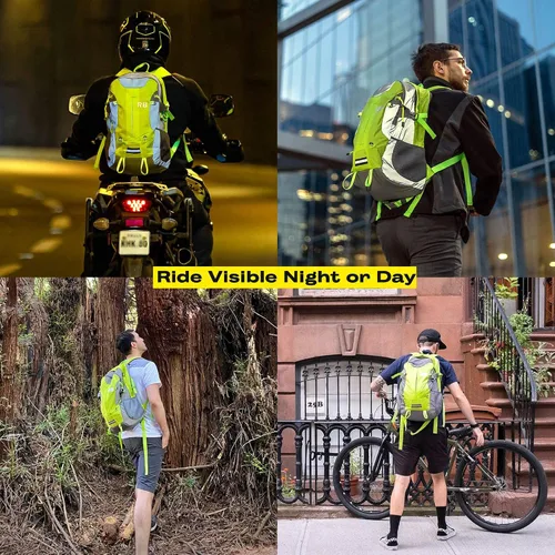 Vista 3 de Mochila reflectante RIDERBAG. Mochilas que te mantienen seguro día y noche. Alta visibilidad, viajero, mochila de motocicleta., forro polar verde