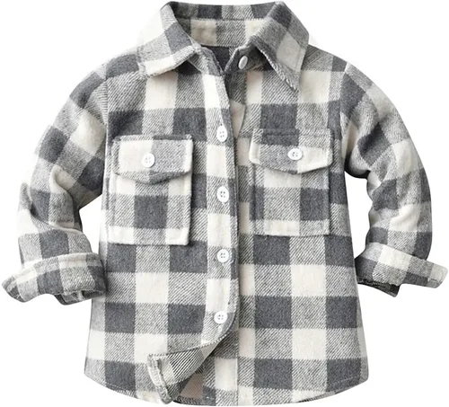 Vista 3 de IBAKOM Chaqueta a cuadros de manga larga con botones para bebés, niños y niñas, trajes de Navidad para otoño e invierno