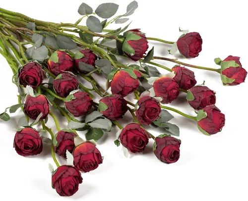Vista 10 de DuHouse - 24 rosas artificiales vintage de seda falsa Naranja quemado