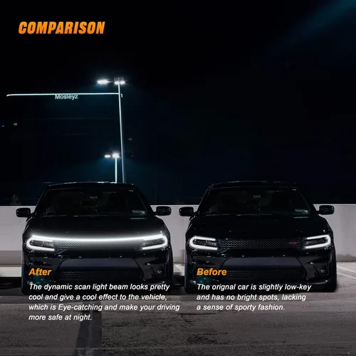 Vista 3 de Tira de luz LED dinámica para capó de automóvil, 71 pulgadas, tira de luz diurna flexible para exterior, para automóvil, camión, SUV (2 piezas)