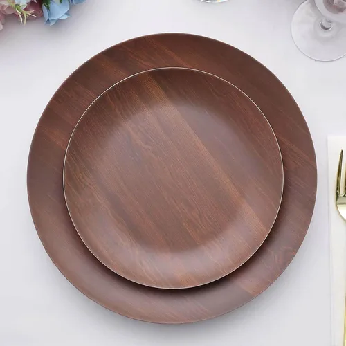 Vista 2 de Efavormart - Paquete de 6 platos de postre de melamina marrón rústico de 8 pulgadas, platos de ensalada con estampado de grano de madera resistente
