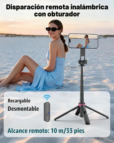Vista 5 de Trípode Magnético para iPhone, Palo de Selfie Portátil Trípode para Teléfono con Control Remoto, Soporte de Cuatro Patas para Teléfono Celular