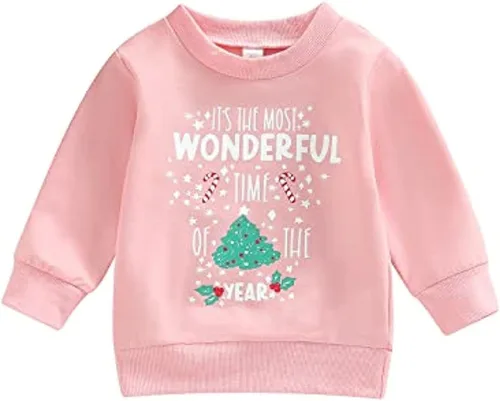 Vista 15 de Conjunto de Navidad para Niña Pequeña Bebé Sudadera Rosa de Manga Larga con Cuello Redondo Pullover Camisa de Navidad de Papá Noel Tops Ropa